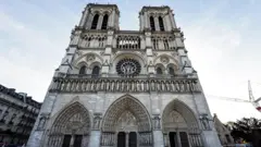 A view of the facade of Notre-Dame de Paris cathedral in Paris, on November 29, 2024, ahead of a visit of the French President.