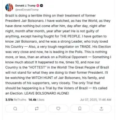 Texto em inglês de Trump