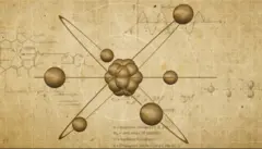 Dibujo de un átomo con apariencia de antiguo