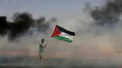شاب يحمل علم فلسطين