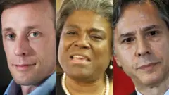 A composite image of Jake Sullivan, Linda Thomas-Greenfield and Antony Blinken
