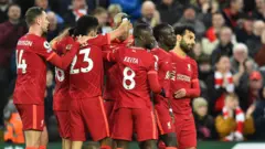Liverpool celebrating against West Ham