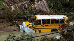 Image of a school bus in a creek