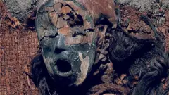 A Chinchorro mummy in the Museo Universidad de Tarapacá in San Miguel de Azapa. The mummy is of a male child aged between six and seven years old and radiocarbon dating suggest it us more than 4,100 years old.