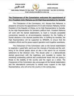 "John Mahama": African Union appoint Ghana former Prez 'Somalia' envoy