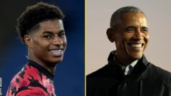 Ifoto yahujwe ya rutahizamu Marcus Rashford n'uwahoze ari Perezida w'Amerika Barack Obama