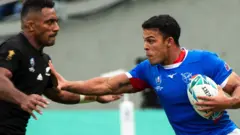 Namibia's Damian Stevens in action against New Zealand at the 2019 Rugby World Cup in Japan