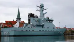 A Danish navy vessel on the island of Bornholm, near where the leaks occurred