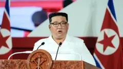 North Korea's leader Kim Jong Un speaks during a ceremony to mark the 69th anniversary of the Korean War armistice, in Pyongyang, North Korea, in this photo released July 27, 2022 by North Korea's Korean Central News Agency (KCNA). KCNA via REUTERS