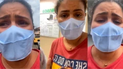 Thalita Rochaapostar jogomáscara e emocionada enquanto grava vídeo para o Instagram