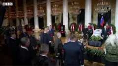 Mikhail Gorbachev's farewell ceremony at the Hall of Columns of the House of Trade Unions in Moscow
