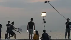 Asian movie being filmed, Hong Kong, China