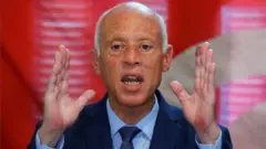 Presidential candidate Kais Saied speaks during a news conference after the announcement of the results in the first round of Tunisia"s presidential election in Tunis, Tunisia September 17, 2019.