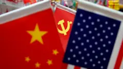 us and china flags in Yiwu, China