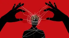 Ilustración de una persona con una cabeza rodeada por una madeja de hilos, que dan idea de confusión, y unas manos que manejan esos hilos, lo que da idea de manipulación.