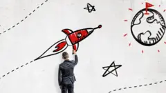 Un homme dessinant une fusée
