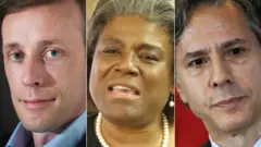 A composite image of Jake Sullivan, Linda Thomas-Greenfield and Antony Blinken