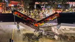 An aerial view of the scene after an elevated section of metro track in Mexico City