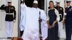 The Gambia President Yahya A.J.J. Jammeh and spouse Zineb Jammeh, arrive at the North Portico of the White House for a State Dinner on the occasion of the U.S. Africa Leaders Summit, August 5, 2014