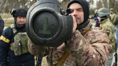 Ukrainian soldier with Nlaw anti-tank weapon
