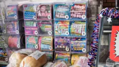 Lottery tickets at a counter