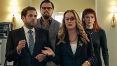 Los actores Meryl Streep, Leonardo DiCaprio, Jennifer Lawrence y Johan Hilll en una escena del filme Don´t Look Up
