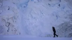 Una persona caminando en la Antártida