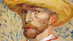 Close up of the painting, titled "Self-Portrait with Straw Hat"