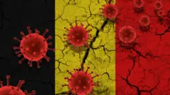 Bandera de Bélgica con coronavirus.