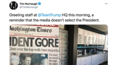 Tuíte com falsa capa do Washington Times