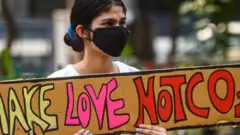 n activist with a placard takes part in a protest against climate change outside Ministry of Environment, on September 25, 2020 in New Delhi, India.