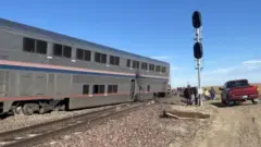 A view of a derailed Amtrak train, outside of Joplin, Montana, USA, 25 September 2021