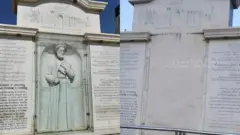 Навоийнинг Мозори Шариф шаҳри марказидаги ҳайкали бузилишидан олдин ва кейин