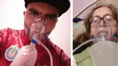 David y su madre María de Lourdes con respirador