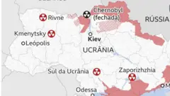 Mapa de usinas nucleares na Ucrânia