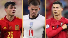 Pedri, Kalvin Phillips and Cristiano Ronaldo