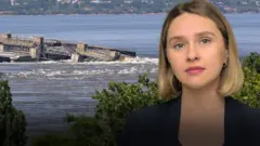 Зруйнована Каховська дамба і Каховське водосховище