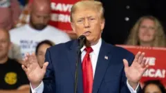 Former President Donald J. Trump speaks at the Mohegan Sun Arena in Wilkes-Barre, Pennsylvania, USA, 03 September 2022