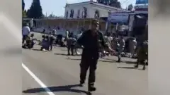 Screengrab of video showing aftermath of drone attack on Syrian military academy graduation ceremony in Homs, Syria (5 October 2023)