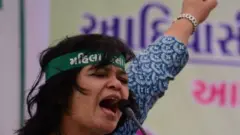 Manjula Pradeep addressing a gathering of tribals and Dalits in 2015 in Gujarat.