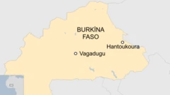 birkina Faso haritası Vagadugu ve Hantoukoura'yı gösteriyor