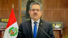 A TV grab taken as Manuel Merino announces his resignation in a televised message from the Government Palace, on 15 November 2020
