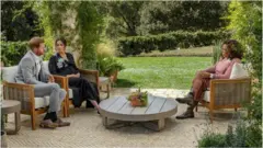Prince Harry and Meghan, Duchess of Sussex, being interviewed by Oprah Winfrey