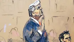Donald Trump in the courtroom seen in a sketch