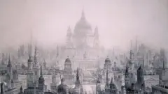 Ciudad de ensueño de los edificios de Christopher Wren, 1842. Artista: William Richardson