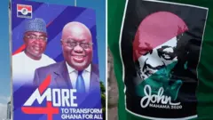 Une photo composite d'un poster du président Nana Akufo-Addo et d'un T-shirt de John Dramani Mahama