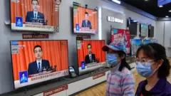 Chinese Premier Li Keqiang delivering his speech during the opening session of the National People's Congress