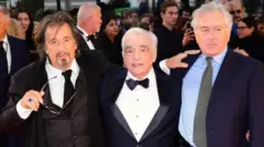 آل باتشينو ومارتن سكورسيزي وروبرت دي نيرو في مهرجان لندن السينمائي العام الماضي