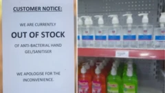 Message for shop say hand sanitizer don finish