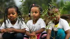 Ethiopian children planting tree seedlings